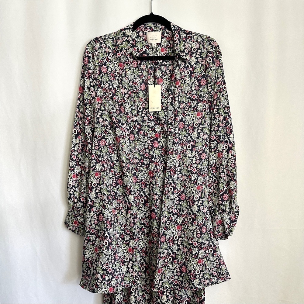NWT Cinq A Sept Anthropologie Floral Print Layered Dress Tie Up Shacket sz 2 - Picture 7 of 16